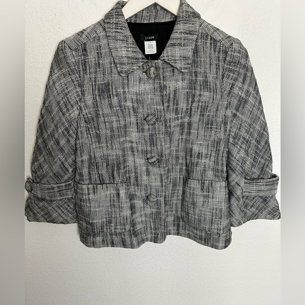 J. Crew Tweed cotton/linen blend 3/4 sleeve jacket Women’s 6 NWT Black & White